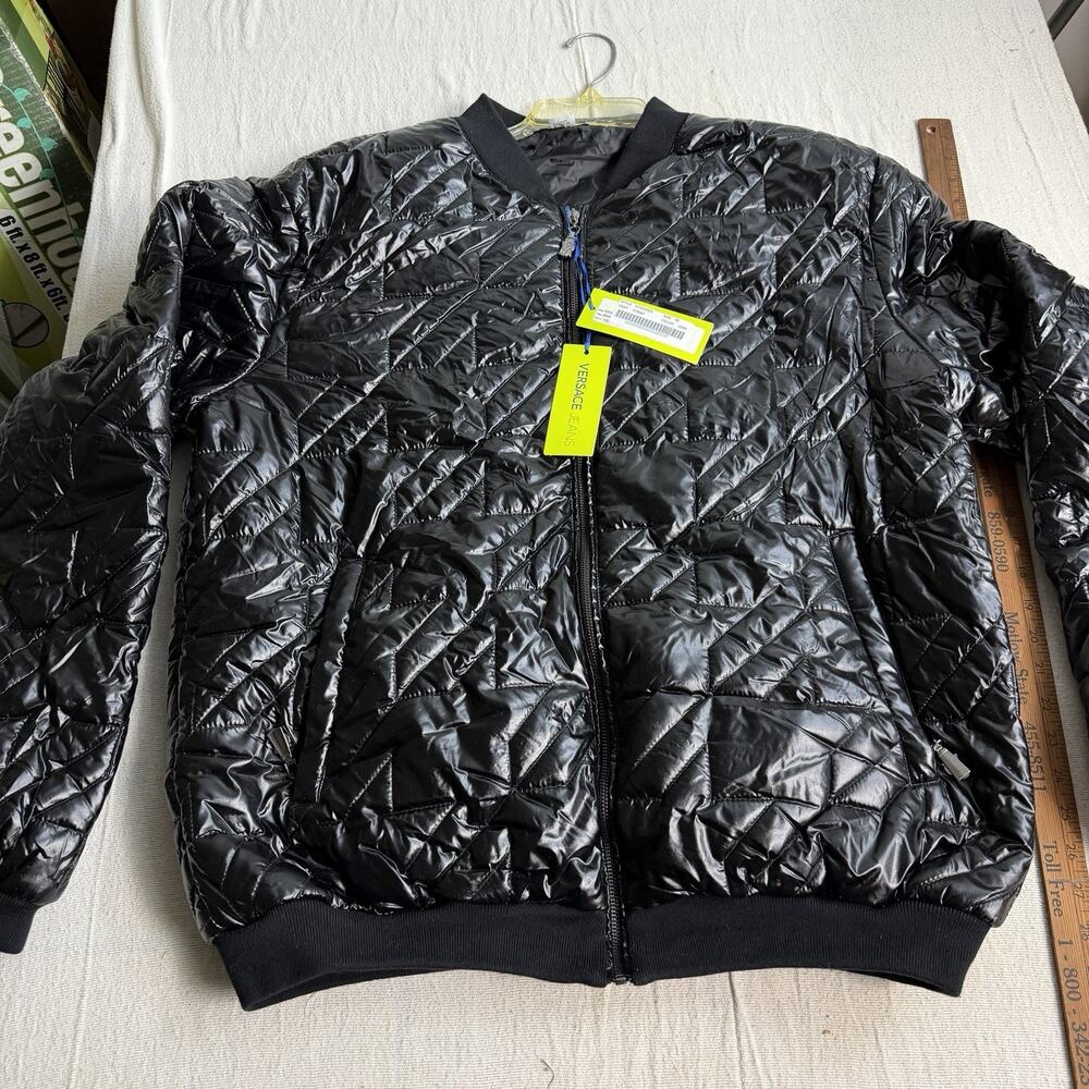 Versace Jeans Black Quilted Bomber Jacket Men’s Size 56 XL Puffer Full Zip
